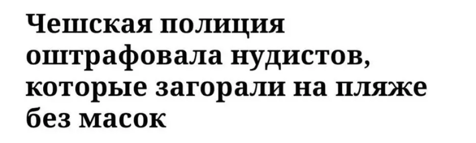 Заголовок новости о штрафах чешской полиции для нудистов на пляже без масок Заголовок новости о штрафах чешской полиции для нудистов на пляже без масок