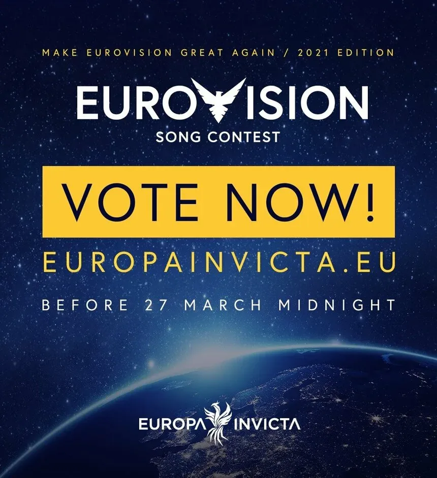 Плакат голосования Europa Invicta с надписью VOTE NOW и сроком голосования