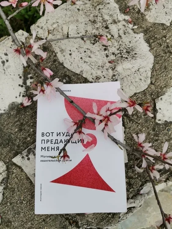 Обложка книги «Вот Иуда, предающий Меня» на каменном фоне с цветами