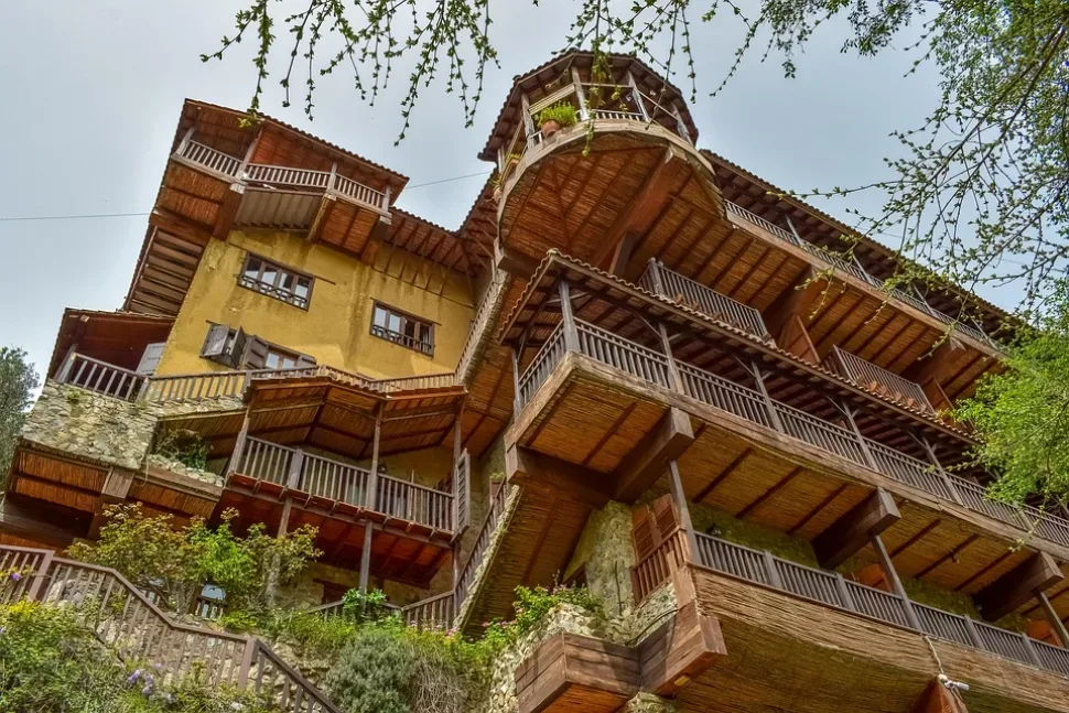 Hotel, Building, Architecture, Facade, Stone, Wooden