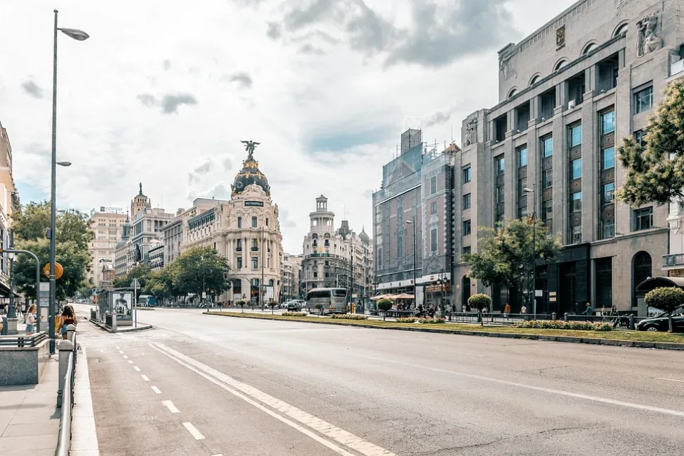 Madrid, City, Road, Sky, Clouds, Building, Urban