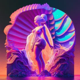 Неоновая 3D скульптурная сцена, сгенерированная ИИ для видеопроекции на фестивале Bloom Fields