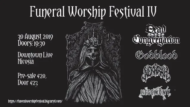 Афиша Funeral Worship Festival IV с датой, временем, местом и логотипами групп