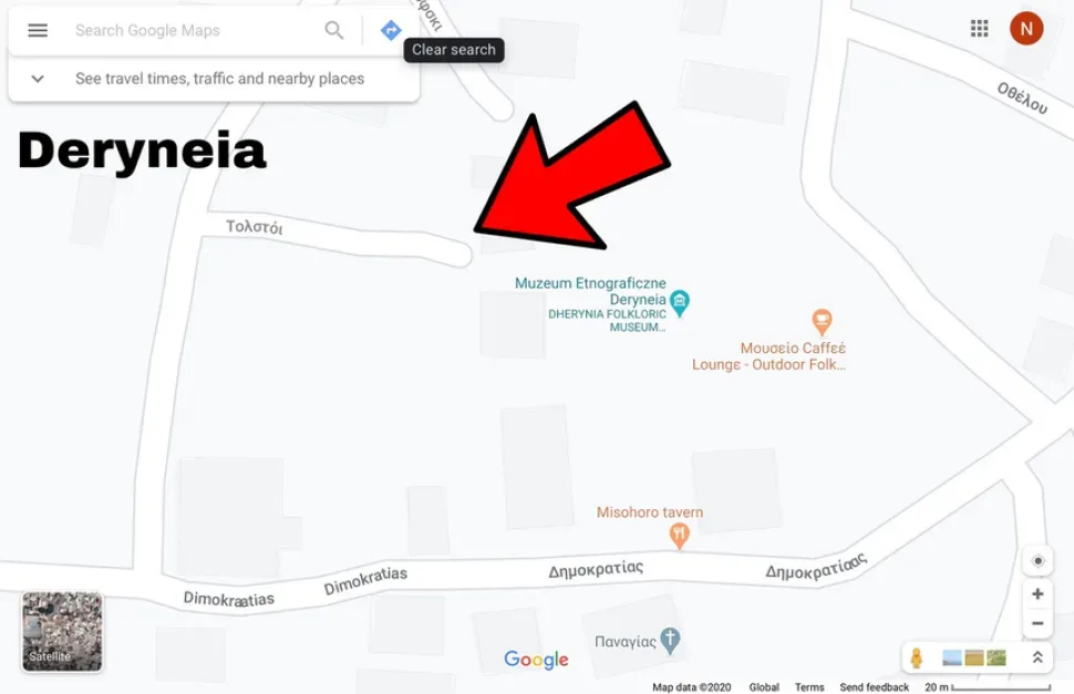 Карта Деринии с указанием улицы Толстого