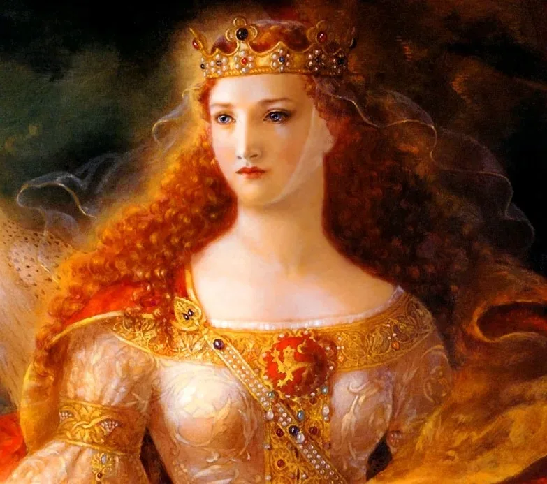 Алиенора Аквитанская верхом среди воинов сцена из хроники