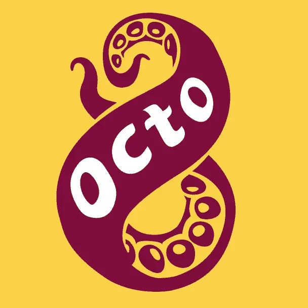 Стиллизованный логотип пивоварни Octo с изображением щупальцы Стиллизованный логотип пивоварни Octo с изображением щупальцы