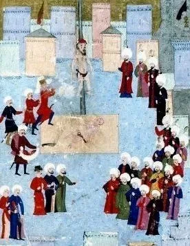Османская миниатюра с изображением резни и казней защитников города Османская миниатюра с изображением резни и казней защитников города
