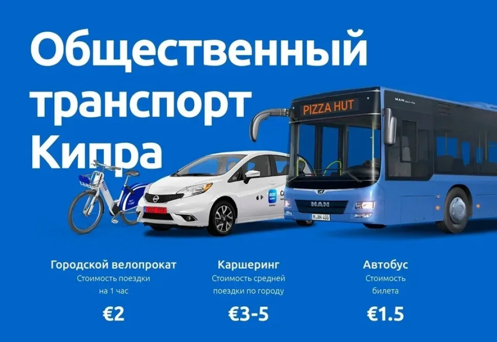 Инфографика «Общественный транспорт Кипра» с каршерингом, автобусом и велопрокатом и ценами Инфографика «Общественный транспорт Кипра» с каршерингом, автобусом и велопрокатом и ценами
