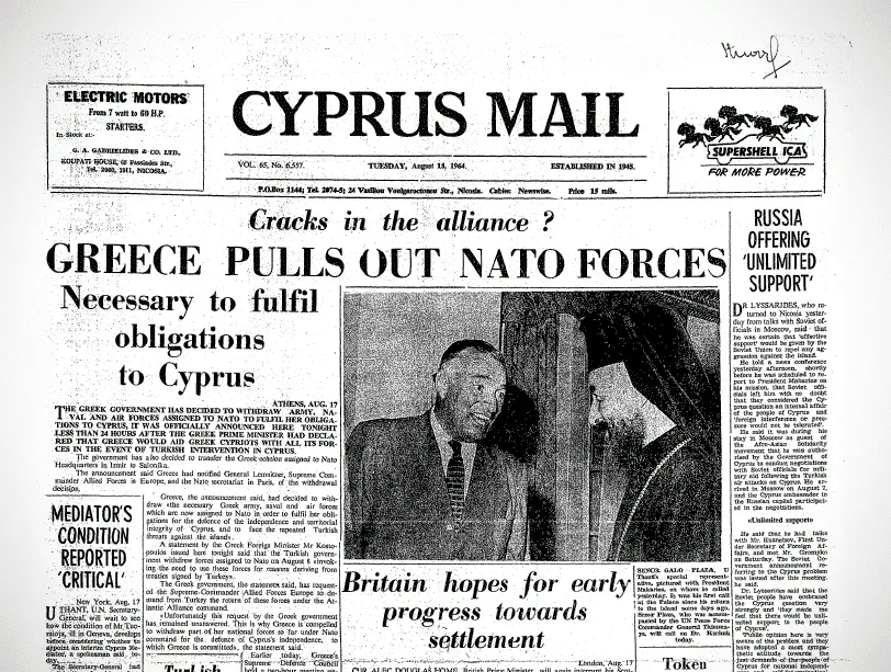 Первая полоса Cyprus Mail с заголовком о расколе альянса и дипломатическом давлении