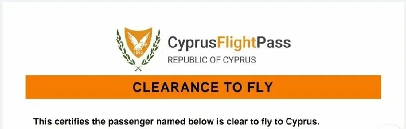 Электронный Cyprus Flight Pass с пометкой Clearance to Fly для въезда на Кипр