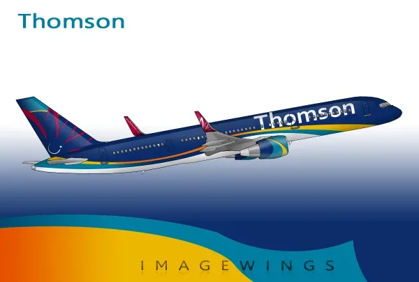 Иллюстрация самолета Thomson в фирменной синей ливрее и надписью Thomson