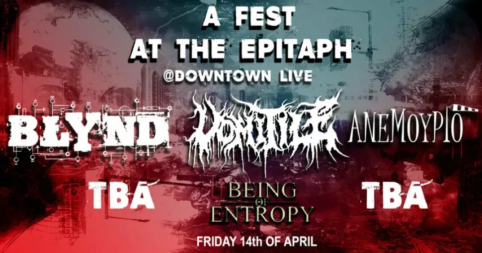 Афиша A Fest at the Epitaph с логотипами групп и датой 14 апреля