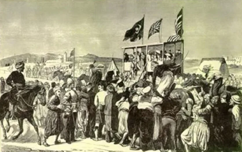 Гравюра 1879 года «Британский спорт на Кипре» с трибунами и зрителями Гравюра 1879 года «Британский спорт на Кипре» с трибунами и зрителями