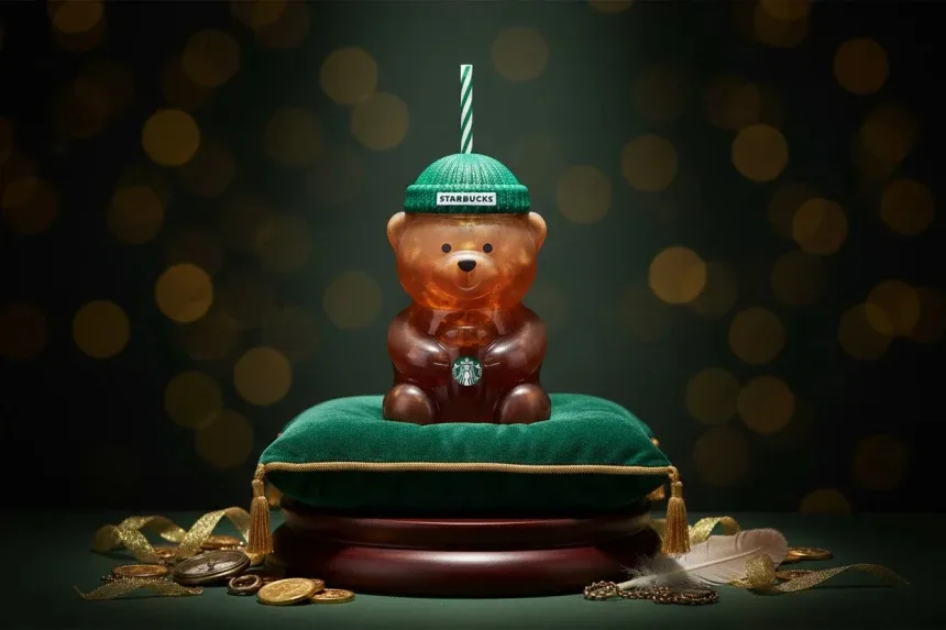 Стеклянный стакан Starbucks Bearista в виде медвежонка на подушке