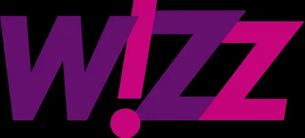Логотип Wizz Air фиолетово-розовыми буквами, представляющий авиакомпанию Wizz Air