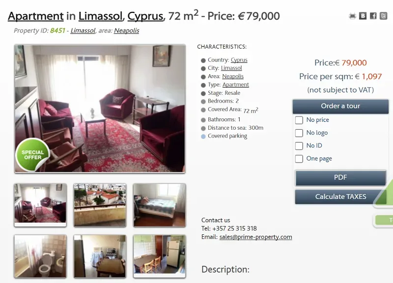 Онлайн-объявление о продаже квартиры в Лимассоле, цена €79,000, 72 м²