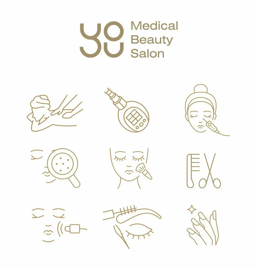 Логотип YOU Medical Beauty Salon и пиктограммы косметических и спа услуг