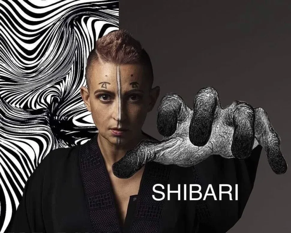 Афиша-шибари с портретом Ирины Сигитовой и надписью SHIBARI Афиша-шибари с портретом Ирины Сигитовой и надписью SHIBARI