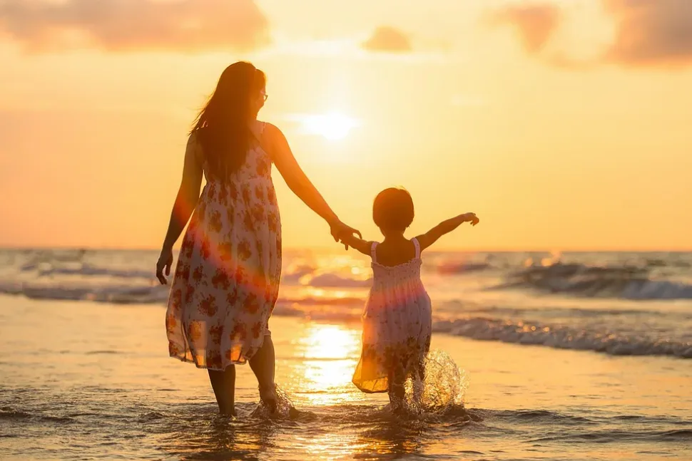 Adult, Mother, Daughter, Beach, Kids, Children, Evening