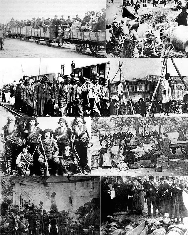 Коллаж исторических фотографий, иллюстрирующих выселения и погромы понтийских греков Коллаж исторических фотографий, иллюстрирующих выселения и погромы понтийских греков