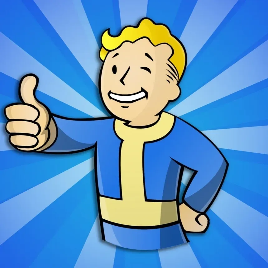 Персонаж Vault Boy из игры Fallout с поднятым большим пальцем