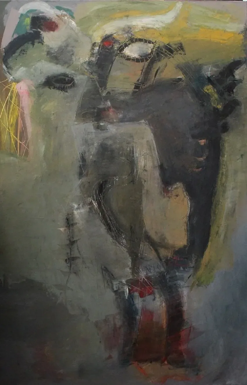 Абстрактная работа в технике action painting с динамичными мазками